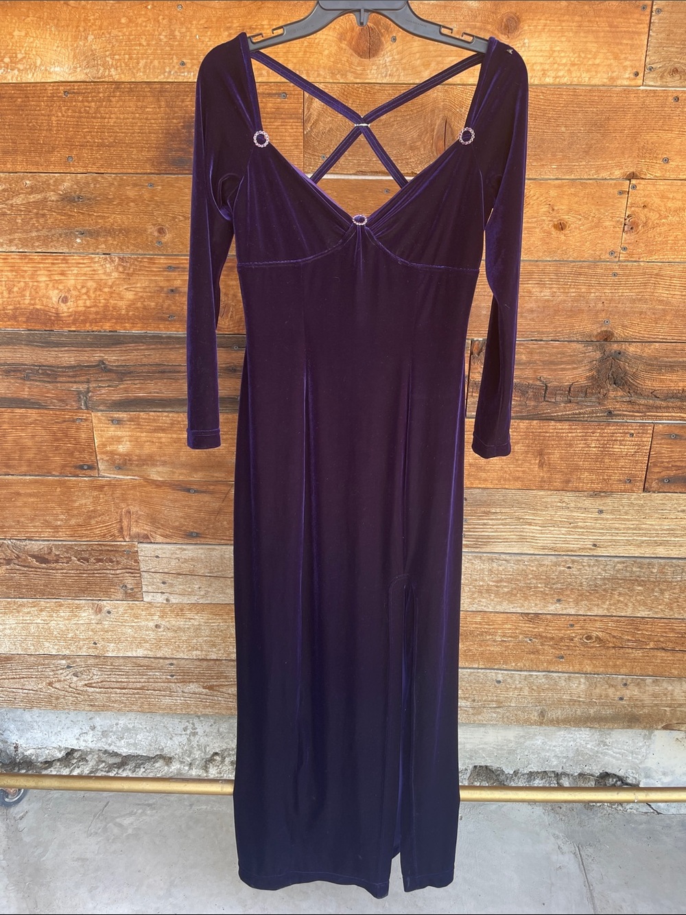 Hugo Buscati Collection Purple Velvet Rhinestone Accent Maxi Dress Medium